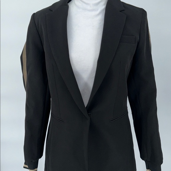 Lauren Vidal Paris Black Gold Metallic Stripe Accent Tailored Blazer Jacket SZ 2 - Picture 4 of 13
